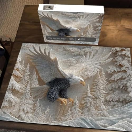 Carved Eagle Puzzle – Eagle Jigsaw Puzzle 1000 Pieces Wildlife Artwork, Challenging Adult Family Game, Majestic Bald Eagl e Design for Nature Lovers