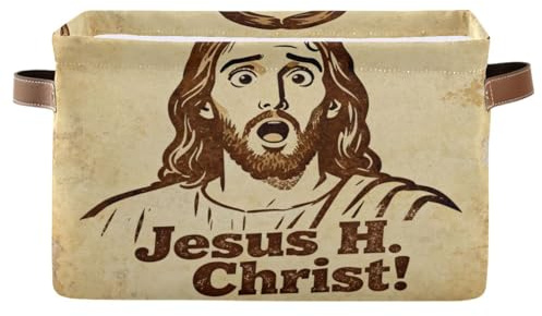 voucong Jesus H. Christ! Aufbewahrungskörbe, 1 Stück, faltbare und wasserdichte Körbe, Organisations- und Aufbewahrungsboxen mit stabilem Griff, Leinen für Stoff