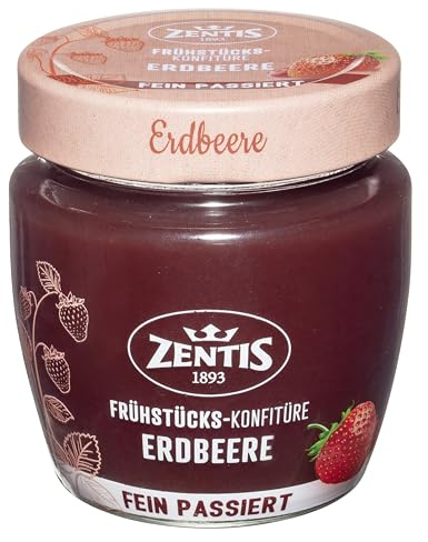 Zentis Frühstücks-Konfitüre Erdbeere passiert, Brotaufstrich 230g | Fruchtige passierte Erdbeerkonfitüre mit ausgewogener Süße