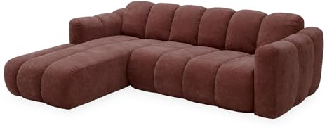 MIUFORM Michell Ecksofa mit Schlaffunktion | 252 x 182 x 75 cm | L-Form Links | Klappsofa mit Bettfunktion | 6 Sitzer Sofa | Modernes Schlafsofa Klappbar | Pflegeleichter Stoff | Marsala