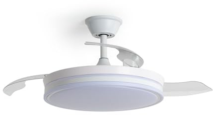 LEDKIA LIGHTING Deckenventilator mit Licht Lautlos DC einziehbare Flügel Dalori Evo Transparent Fernbedienung Mittel (zwischen 10-20 m²) 105 cm Weiß