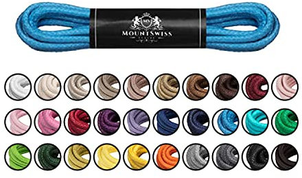 Mount Swiss Luxury Schuhbänder I Wasserabweisende und reißfeste Schnürsenkel rund ø 2-3 mm aus feiner Baumwolle/gewachst Farbe: Blue, Länge: 75 cm