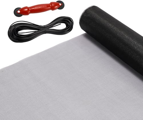 Flyzzz Ersatz-Fiberglasgeflecht Insektenschutz für Fiberglas-Tür, Fenster und Hofwand 120x500cm schwarz