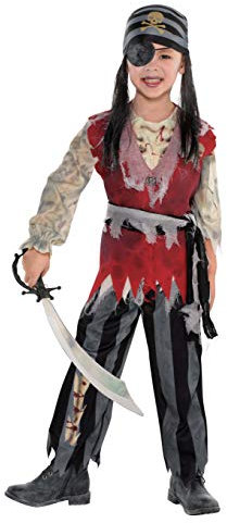 Amscan 9902467 - Kinderkostüm Horror Pirat, Shirt mit Knochendesign, Kopftuch mit Haaren, Hose, Gürtel, Mottoparty, Karneval