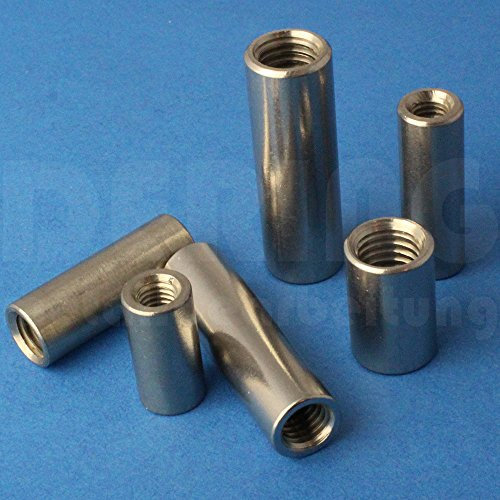 Gewindemuffen M6 X 40 rund Edelstahl A2 (VPE = 50 Stück) | Rundmuffen M6x40 | Langmuttern | Abstandshalter | Schildhalter | Verbindungsmuttern | Distanzmuttern | Verbindungs-Muffen | Distanzmuffen