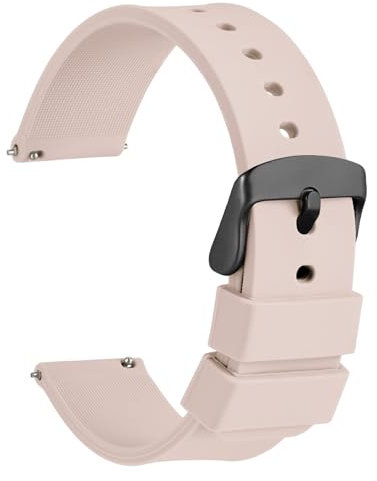 WOCCI 20mm Silicone Watch Strap, Quick Release Rubber Replacement Band with Black Stainless Steel Buckle (Light Pink)