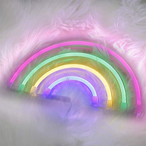 ENUOLI Cute Neon Rainbow Sign LED Light for Dorm Decor - USB/3-AA Battery Powered Wall Lamp for Girls Bedroom, Christmas, Birthday Party, Living Room - Kids Gift