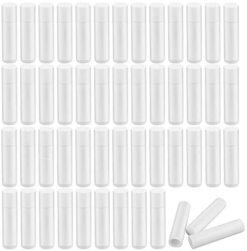 Dadabig 50 Stück Leer Lippenstift, Leer Kunststoff Lippenbalsam Tube Behälter Hülsen mit Kappe Lippenpflegestifte zum Selbstbefüllen für selbstgemachten Lippenbalm DIY (Weiß)