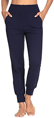 MOVE BEYOND Butterweiche Jogginghose Damen Yogahose Hoher Bund Sporthose Lang Trainingshose mit 4 Taschen, Blau, L