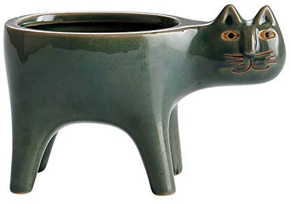 Apofly Katze Blumentopf, Keramik Pflanzer Tierform Saftige Topf Kleinen Blumentöpfe Nette Übertöpfe Deko Blume Container Grün Garten Home Dekorative (9x15 cm)