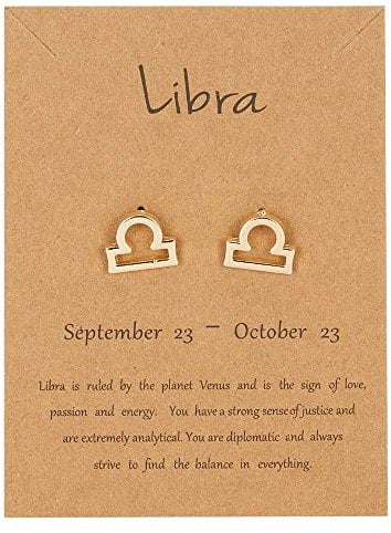 Gold Star Sign Stud Earrings - Libra (23rd September - 23rd October) - Zodiac Constellation Horoscope Celestial Astrology Jewellery - Women Men Gift