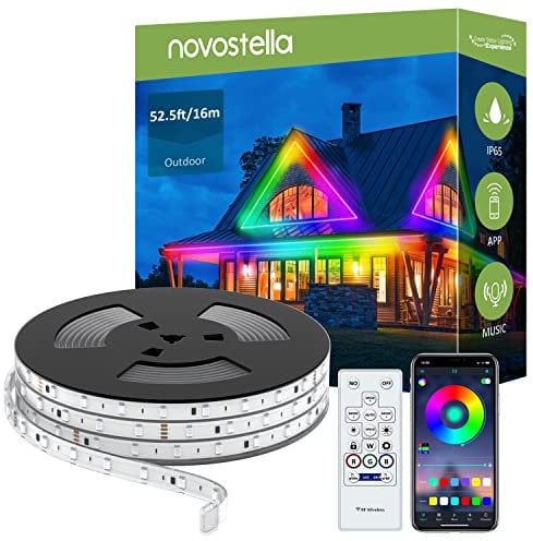 NOVOSTELLA 16M Smart LED Rope Strip Lights Waterproof, 24V Rainbow Colour IP65 Rope Lights with App/RF Remote Control, Music Sync Modes Colour Changing for Outdoors Stage Party Christmas