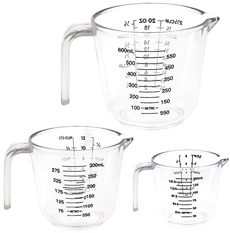 Plastic Measuring Jug, BPA Free Measuring Cups,Measuring Cup Jugs for Baking Cooking, 150ML, 300ML, 600ML, Easy to Read Measurements, Cook with Accuracy (White)
