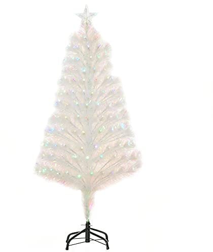 HOMCOM 4 Feet Prelit Artificial Christmas Tree with Fiber Optic LED Light, Holiday Home Xmas Decoration, White
