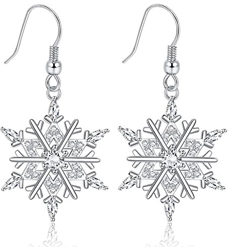 Adramata Ohrringe Weihnachten Silber 925 Schneeflocken Hängend mit 3A Zirkonia Weihnachtsschmuck Damen Silber Ohrringe Weihnachten für Mädchen Frauen, mit Geschenkbox
