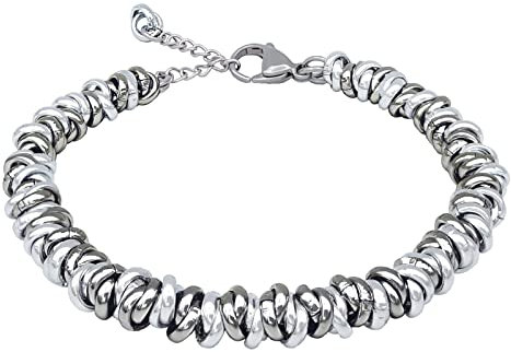 ParticolarModa Bracciale Donna regolabile nodini anelli intrecciati acciaio alluminio morbido 6 mm (Regolabile da 19 a 22 cm (x polso 16-18), Argentato/Fumè)