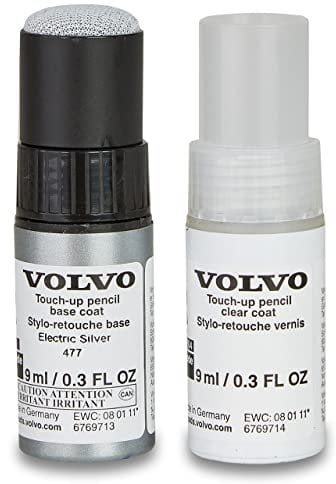 Volvo Original 477 Electric Silver Metallic Lackstift Set - 9ml Basislack, 9ml Klarlack - Lackreparatur Set Ausbesserungslack Silber 31266568