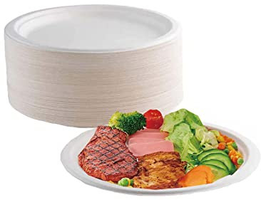 Einwegteller 100 Stück Pappteller Recycling Zuckerrohr Bagasse Einwegbesteck 100% Natürlich Kompostierbare Pflanzenfaser Umweltfreundliche Partyteller Einmalgeschirr-17.8cm,Weiß