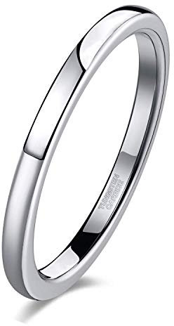 Zakk Ringe Damen Herren Wolfram Silber Vorsteckring Schmal Schlicht Poliert Verlobungsringe Eheringe Trauringe 2mm 4mm 6mm 8mm (2mm,53 (16.9))