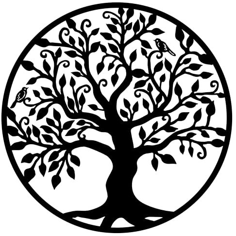 Harmonie Design Décoration murale en métal Cadre Arbre de Vie Deco murale noir industrielle Tableau grand modern original pour salon (75 x 75 cm)