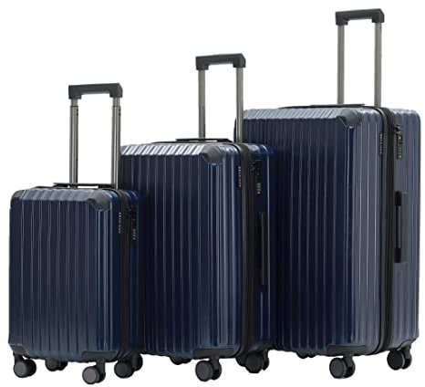 Münicase M816 TSA-Schloss Koffer Reisekoffer Trolley Kofferset Hardschale Boardcase (Dunkelblau, 3tlg. Kofferset)