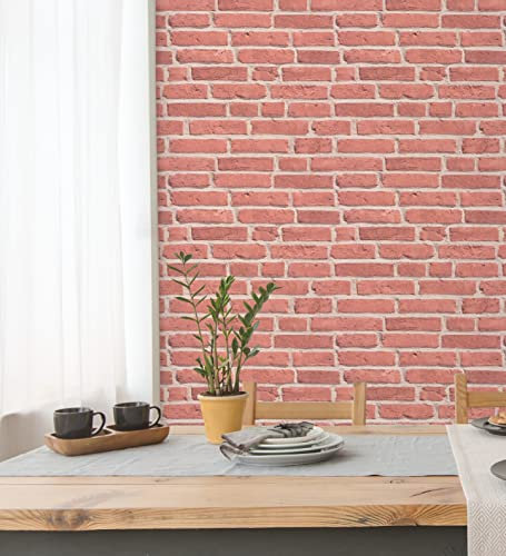 GAULAN - 454799 Papier Peint Vinyle lessivable Mur de Briques texturé en Relief 3D Rouge tuile pour Mur Salon Cuisine Bain Salle à Mange - Rouleaux de 10 m x 0,53 m