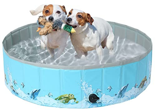 COMSLE Piscina para Perros Grandes, Piscina Plegable Perros Antideslizante y Resistente al Desgaste, Bañera para Perros PVC 80cm/ 120cm/ 160cm, Dog Pool, Océano