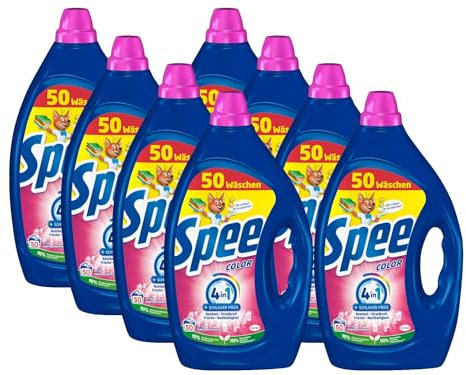 Spee Aktiv Gel Color 4 + 1 Waschmittel 400 WL (8 x 50 Waschladungen), Flüssigwaschmittel mit 4 + 1 Formel vereint Reinheit, Strahlkraft, Frische & Nachhaltigkeit, 20° - 60° C