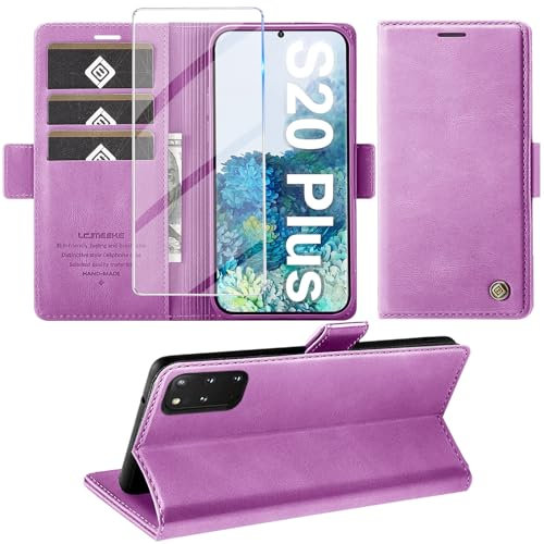 Giyer Handyhülle für Samsung Galaxy S20 Plus Hülle mit Displayschutzfolie, Schutzhülle Galaxy S20 Plus PU Leder Wallet Flip Case Standfunktion Kartenfach Klapphülle für Samsung S20 Plus Cover (Lila)