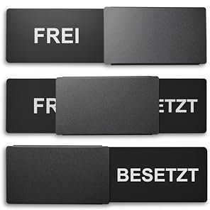 SynMe Frei/Besetzt-Schild Style: Elegant in schwarz - 175x50mm - Design Made in Germany - Gravierter Text - Rahmenloses Schild mit Metallschieber - 2 Klebepads der renommierten Marke 3M Germany