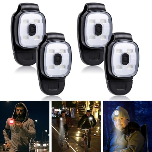 Leikurvo 4 Stück LED Clip Lampe, Outdoor LED Kleinstirnlampe, Mini Stirnlampe Nachtlauflicht USB Wiederaufladbar LED Lauflichter für Laufen Joggen Camping Wandern Bergsteigen