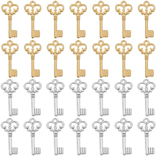 SUNNYCLUE 1 Box 100Pcs Christmas Metal Key Charms Bulk Silver Skeleton Key Charm Mini Small Lock and Ley Vintage Love for jewellery Making Valentines Day Women DIY Necklace Earrings Bracelet
