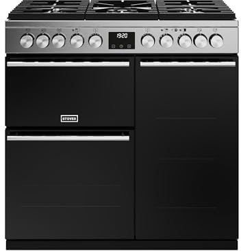 Stoves Precision Deluxe ST DX PREC D900DF SS 90cm Dual Fuel Range Cooker - Stainless Steel/Black - A/A/A Rated