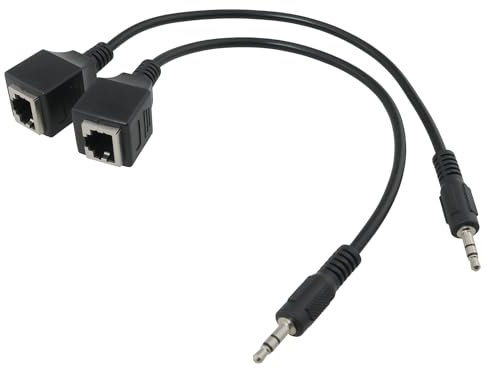 FMHXG Lot de 2 adaptateurs RJ45 femelle vers jack audio 3,5 mm vers Ethernet - Câble court en cuivre pour connecter des amplificateurs stéréo et des haut-parleurs - Noir