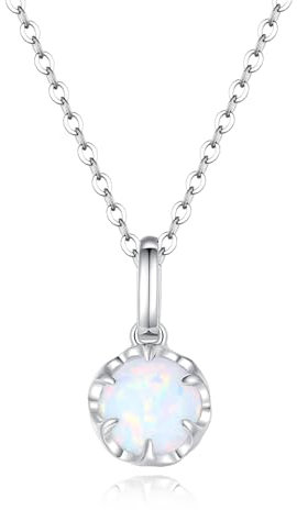 FANCIME Solide 14 Karat 585 Gold Kette mit Erstellter Opal Anhänger, Oktober Geburtsstein Halsketten Feine Geschenk Schmuck für Damen, Verstellbares Kette: 40 + 5 cm