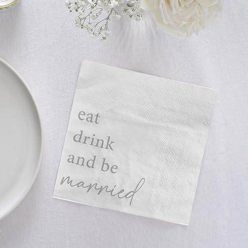 Ginger Ray 'Eat, Drink and Be Married' White Paper Napkins Wedding Tableware 16 Pack
