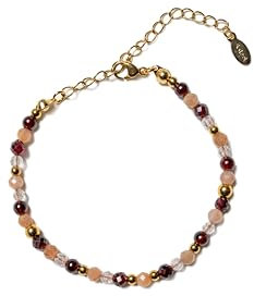 Hannah Store Löwe Bergkristall Sonnenstein Granat Premium Sternzeichen Armband mit Natursteinen eleganter Damen Schmuck verstellbares Naturstein Armband mit mehrfarbigen Edelsteinen