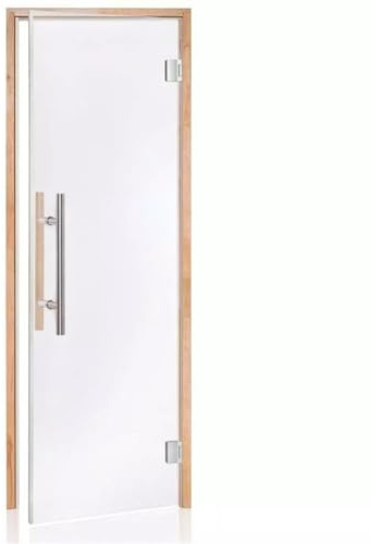 Amilano Saunatür BENELUX Magnet Hochwertige Glastür 8mm inkl. Zarge Vollholz Leicht Einstellbar DIN Links Rechts (70x190, Erle/Klar)