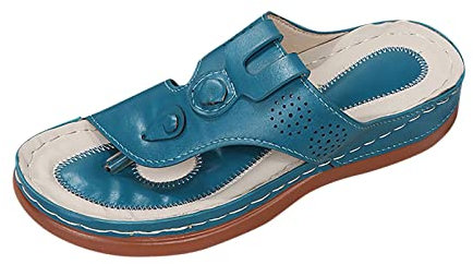 AEGJEGVD Tongs Femme Cuir Nu-Pieds Orthopédique Pied Large Flip Flop Plates Élégante Confortable Bout Ouvert Sandales Mules Ete Tongues Bohème Chic Chaussures Tongs Mode Femmes Talon Compensé