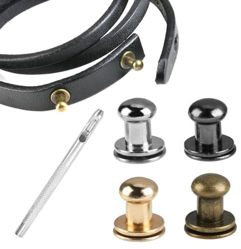 80 pezzi rivetti per pelle bottone, 6 mm pulsante pressione metallo ave punzone in pelle, rivetto a vite per fissaggio e riparazione di borsa in pelle abbigliamento cintura scarpe (argento, oro, nero,