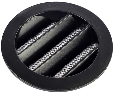 Rejilla de Ventilación Exterior de Aluminio para Extractor de baño, Cocina, Garaje, Pared | Rejilla Redonda con mosquitera metálica, Color Resistente a Rayos UV (Negro, 80mm)