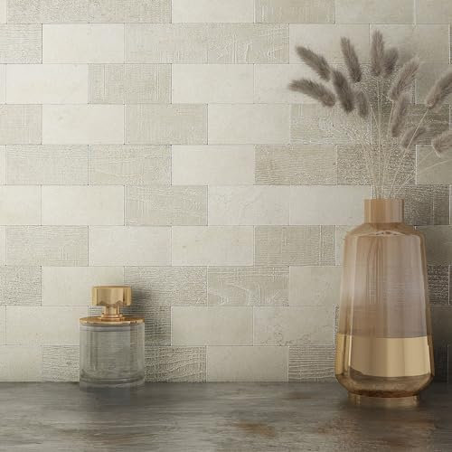 VAOVI Self-Adhesive Splashback for Kitchen,Brick Wall Tiles Stickers Peel and Stick Metal Backsplash Bathroom Tile Champagne-10pcs