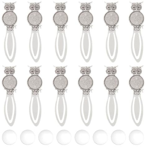 HOBBIESAY 12 Lesezeichen Set In Eulenformmit Tiermotiv Lesezeichen Cabochon Aus Legierung Lesezeichen Einstellungen In Antiksilbermit Runder Ablage Und Passend Zur Lesezeichenherstellung