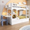 ZYLOYAL10 Kinder-Etagenbett, Doppelbett, multifunktionales Kinderbett, mit klappbarem Schreibtisch und Regal, mit Leiter und 2 Schubladen, ohne Matratze, Lattenroste aus Massivholz, weiß, 90 * 200