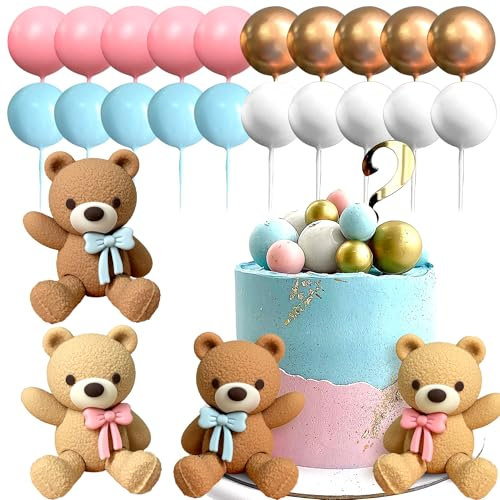 JeVenis Pink Blue Gender Reveal Cake Toppers Boy or Girl Cake Decoration Bear Cake Decoration Baby Shower Party Decoration