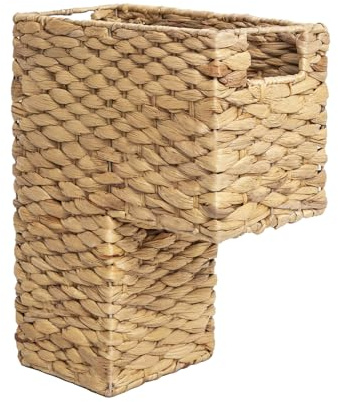 YAHUAN Stair Basket with Handles, Woven Water Hyacinth Stair Baskets for Carpeted Stairs, Stair Storage Basket Staircase Basket for Wooden Stairs (Water Hyacinth)