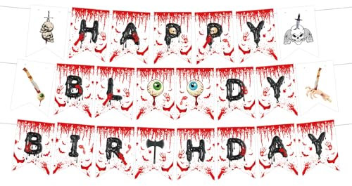Horror Halloween Birthday Banner, Scary Happy Bloody Birthday Banner Bloody Halloween Birthday Decorations Zombie Party Supplies for Wall Home