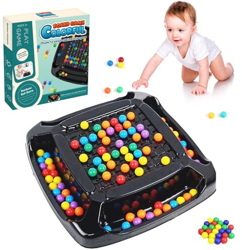 HIQE-FL Intellektuelles Schachbrett Doppelduell,80 Stück Regenbogenball Schachbrett Strategiespiele,Rainbow Ball Gesellschaftsspiele,Tabletop Familienspiele Partyspiele für Erwachsene Kinder