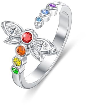 ABIGY Chakra Ring 925 Sterling Silber Libelle Ring Chakra Schmuck Bunte Ringe Tier Ringe Einstellbar für Damen