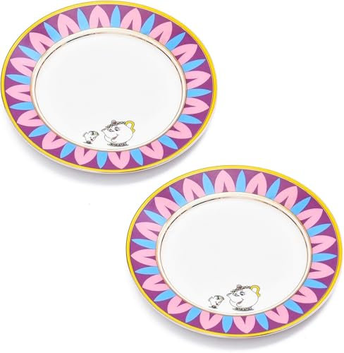 Die Schöne und das Biest Chip-Speiseteller, 17,8 cm, stabile Keramik-Teller-Set – Mrs Potts und Chip-Teeparty-Set – Küchenteller für Geburtstagsdekorationen und Dessert-Dinner-Party-Zubehör, 2 Stück